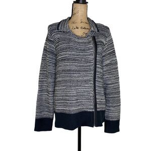 Coldwater Creek Marled Cardigan Size‎ XL 18 Black White Asymmetrical Zip NEW
